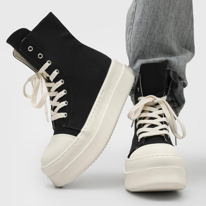 Versatile high-top shoes Martin boots men's street canvas shoes lace-up trendy big-headed thick-soled short boots men's height-increasing style