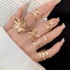 Ocean-Inspired Gold Pearl Flower Ring Set – Six-Piece Retro Chic for Index Finger, Elegant Hand Jewelry