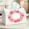 2D Flat Petal Rose Wreath Tissue Box Compatible Toilet Paper Roll Napkin Paper Desktop Decoration Dual-Use Smooth Paper Dispenser Multifunctional Stor