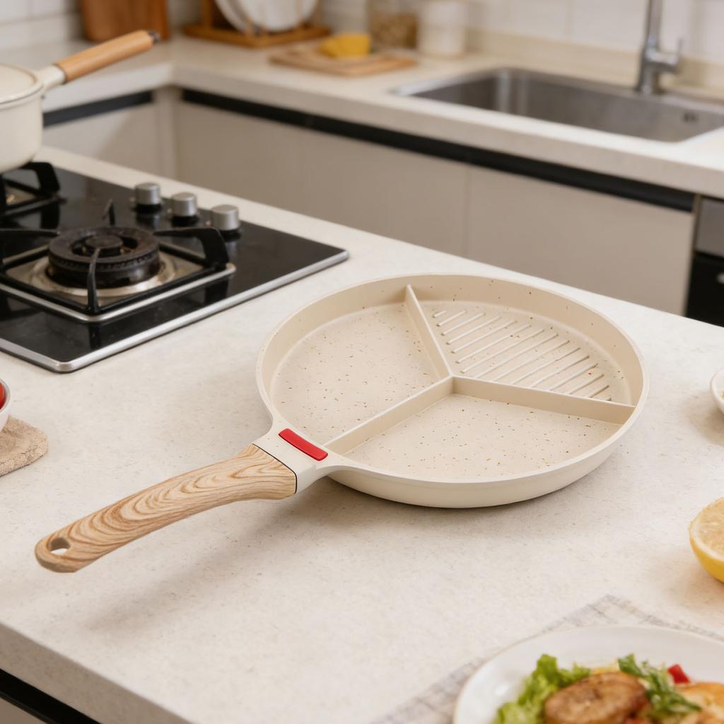 Breakfast Frying Pan Anti Stick Versatile Divided Grill Pan Egg Pan for Egg Steak Omelet Home Kitchen Stove