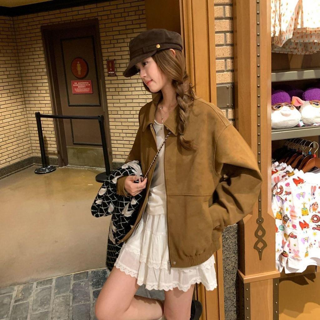 Women's Retro Suede Lapel Jacket - Casual, Versatile, Slimming Outerwear for Spring & Autumn