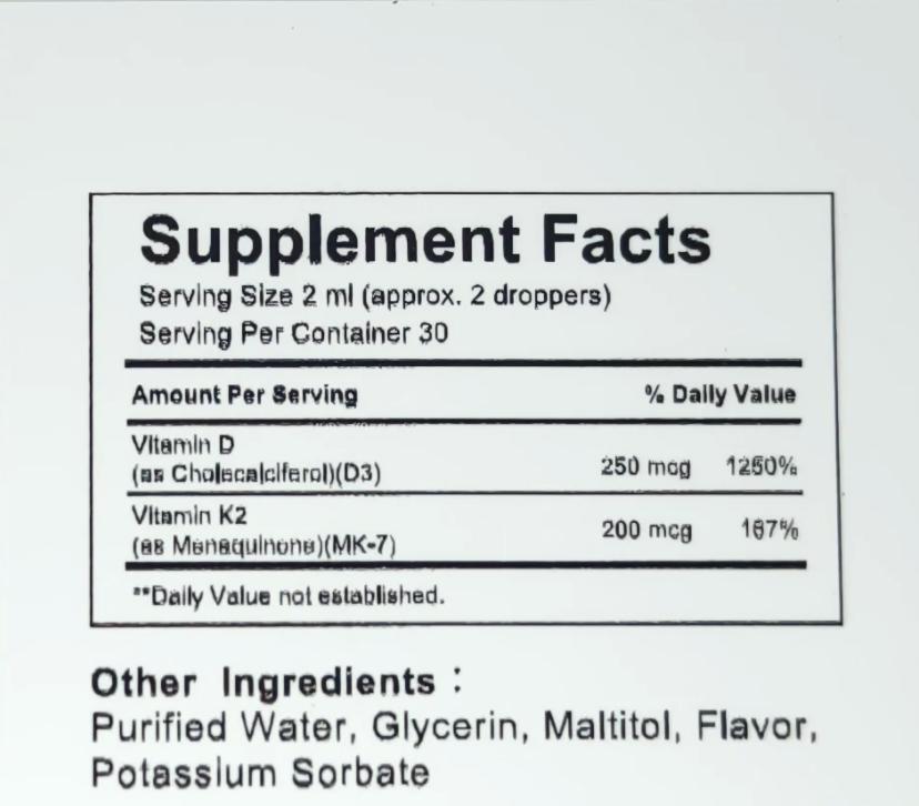 Googeer Vitamin D3 + K2 Liquid Drops - 60ML | 250mcg D3 & 200mcg K2 MK-7 | Immune, Bone & Heart Support