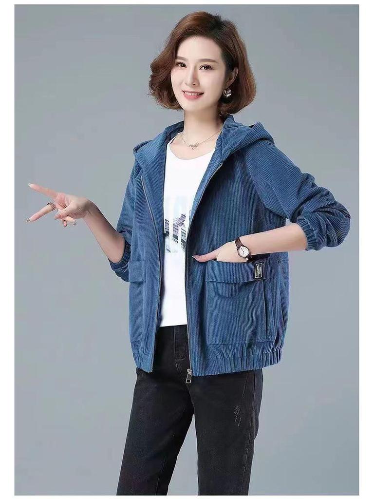 Women's Plus Size Corduroy Jacket - Fleece-Lined, Loose Fit for Autumn/Winter, Ideal for Middle-Aged Moms, Fits Up To 200 Lbs