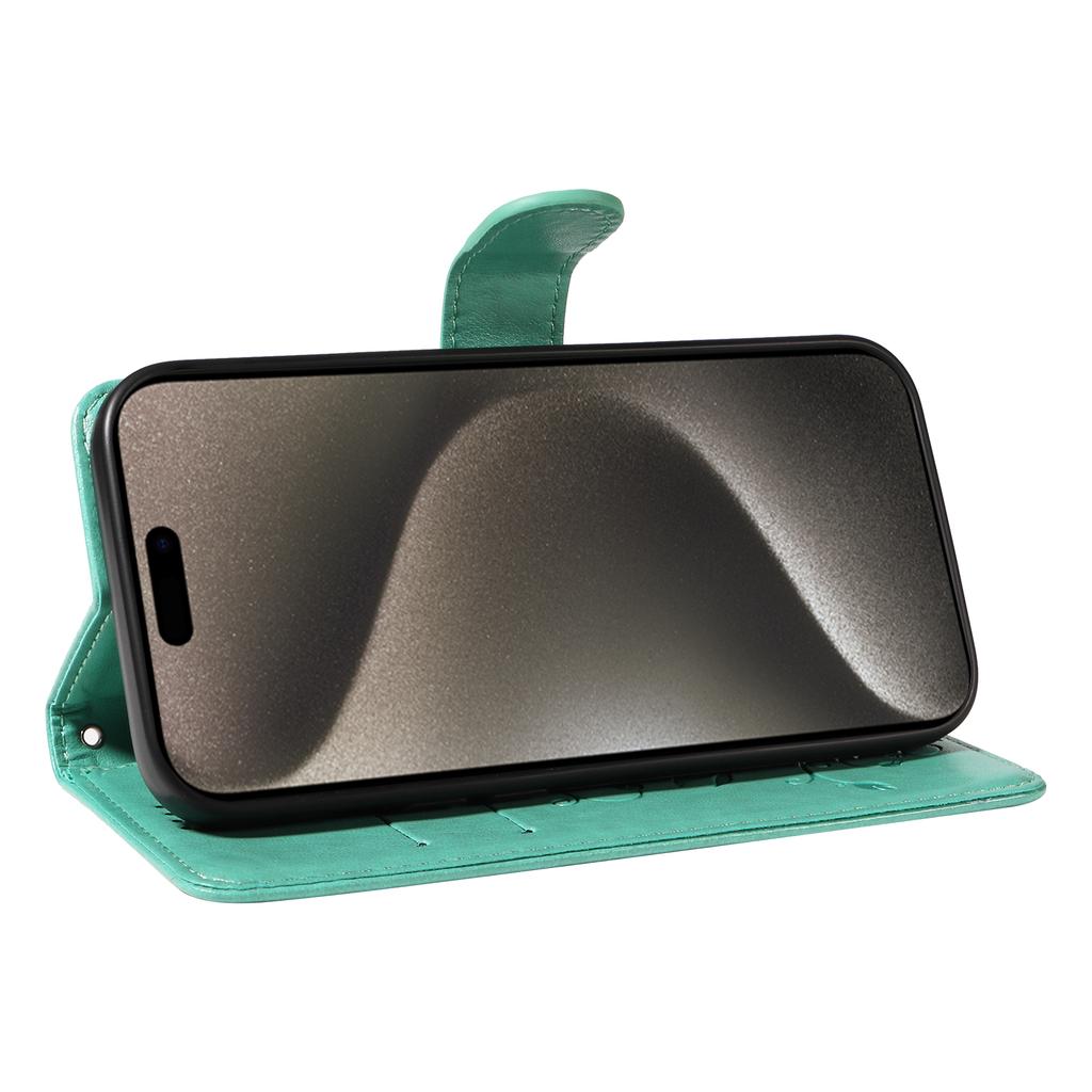 For iPhone 15 Pro Max PU Leather Cases Flower Pattern Wallet Stand Phone Cover with Strap