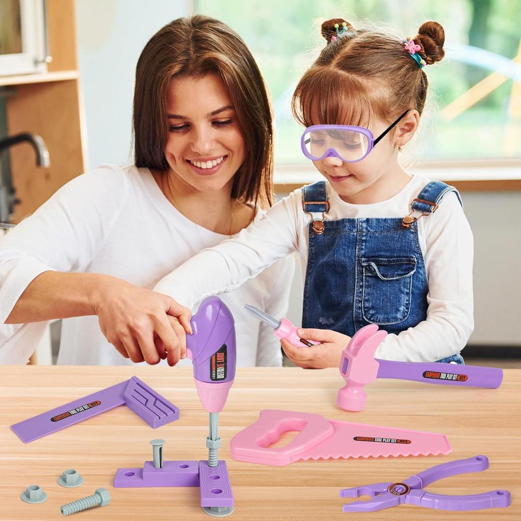 Kids Tool Set with Toy Drill, Toy Tool Box, Construction Tools, Pretend Play Toddler Girl Toys Gifts for Toddlers Kids Aged 3 4 5 6 7