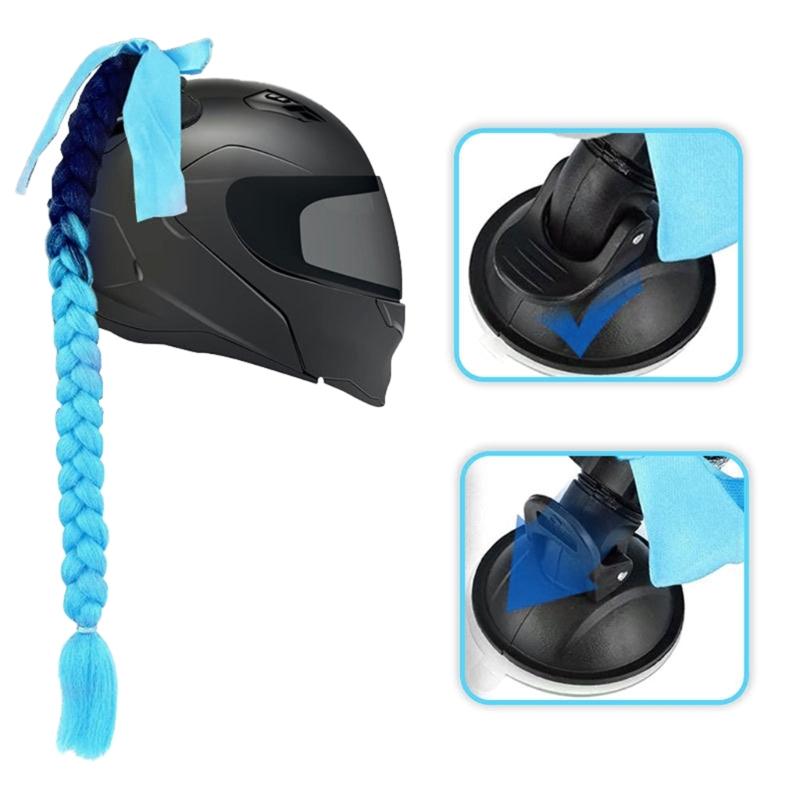 2pcs Motorcycle Helmets Ponytail with Bowknot Detachable Suction Cup Helmets Pigtail Universal Helmets Braid Multi Color