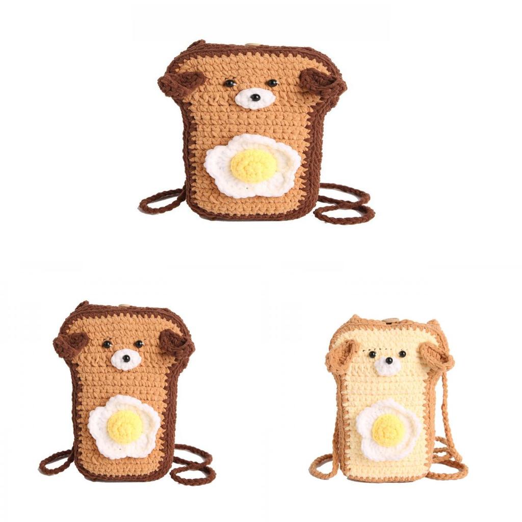 Handcrafted Cartoon Woolen Breadshaped Crossbody Bag For Casual Daily Use