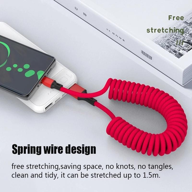 5A USB C Kablosu Hızlı Şarj Bahar Kabloları iPhone için Yıldırım Tipi C Kablo Mikro Veri Kablosu Huawei Xiaomi için 1.5 m