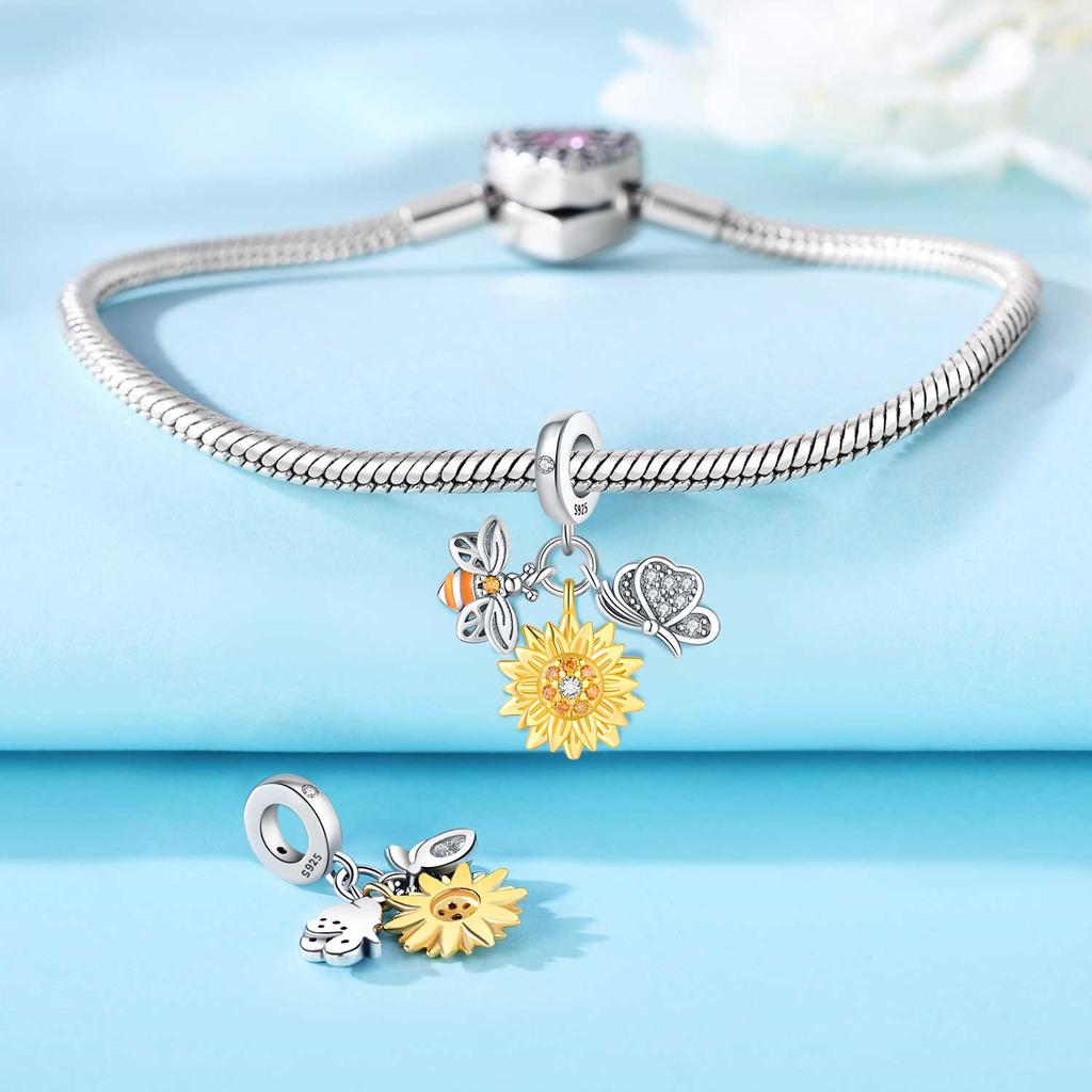 Copper Bee Sunflower Butterfly Pendants Bracelets Charm Bead Charms Compatible With Bangle Ideal For Women Jewellery Party Bead Charms Do It Yourself