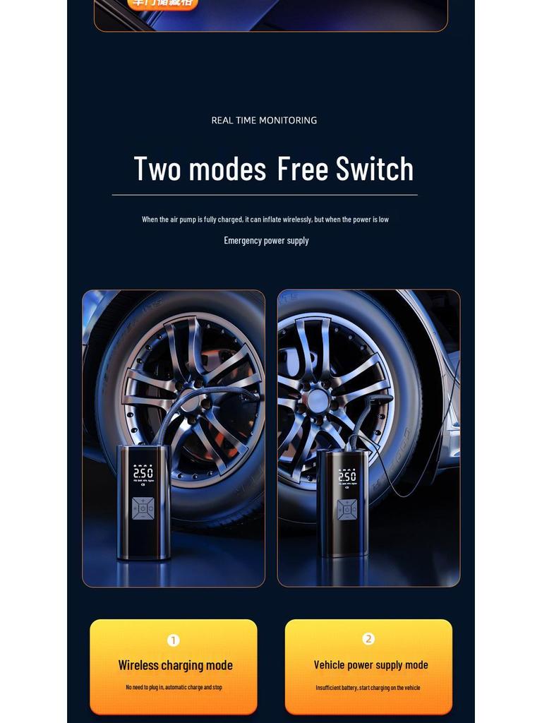 Wireless Handheld Portable Car Tire Inflator - Dual Mode Electric Pump