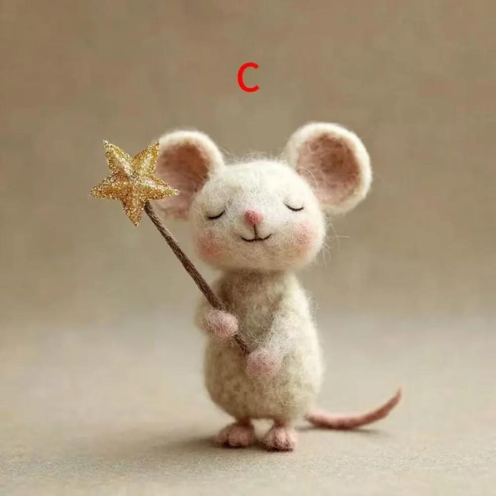 Craft Needle Felting Supply Starry Night Felt Mice Cute Mouse Handmade Felt Mice Ornaments Figurine Gifts Mouse Animal Figurine
