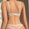 European and American erotic underwear set embroidery small flower perspective mesh big chest small upper support ultra-thin sexy bra