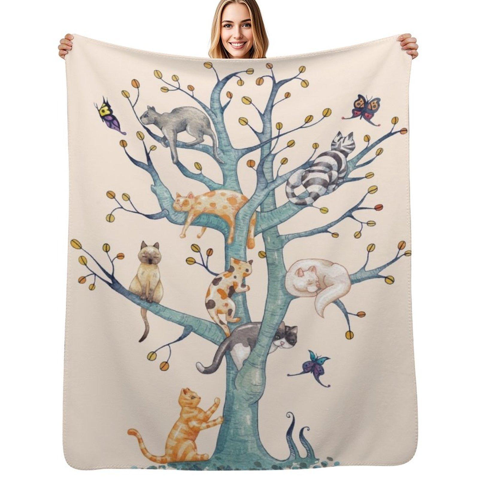 The tree of cat life Throw Blanket Versatile Cozy Throw Blanket for All Occasions 102x76cm(40x30in)