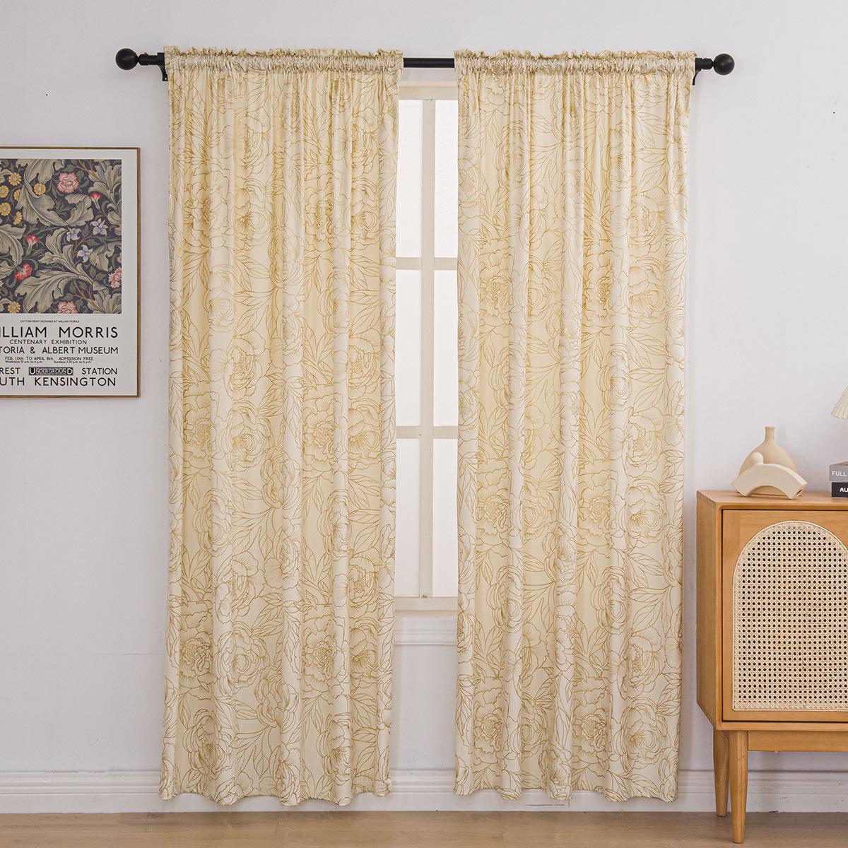 

Luxury Flocked Velvet Curtain – Gold Foil Print, Thick Single-Side Velvet, Full Blackout, Rod Pocket Window Drape 1.32m wide * 1.6m high бежевый