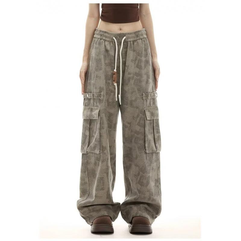 JYL Men s Cargo Pants Camo Wasteland Marble American Tie-Dye Denim S