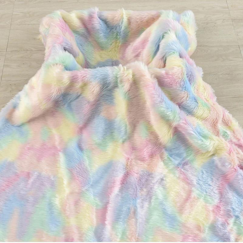 Wide 160cm Faux Fur Long Pile Shaggy Rainbow Wave Immitated Fox Fur Fabric Decoration Background, for DIY Plush Toy Fur Material