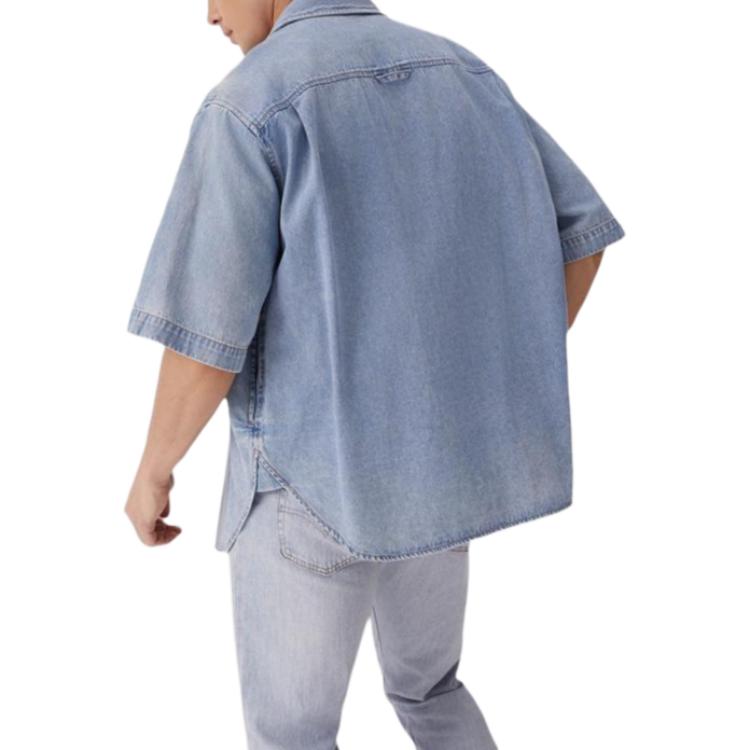 Levis Cool Series Loose Comfortable Versatile Polo Denim Short Sleeve Shirt Men Shirts Blue 002WR-0001