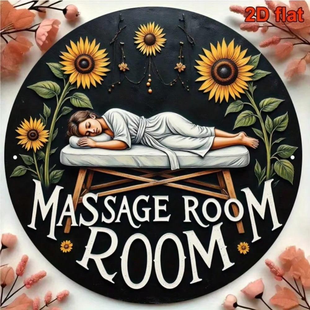 Rustic Floral Fresco Round Aluminum Sign for Spa Salon Clinic Relaxation Room Wall Decor