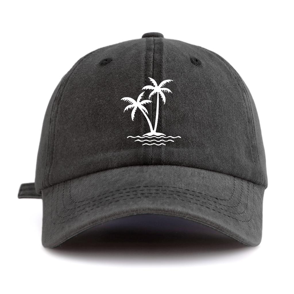 1pc Coconut Tree Print Washed Baseball Cap for Adults, Minimalist Retro Style Casual Soft Adjustable Dad Hat, Perfect As Gift