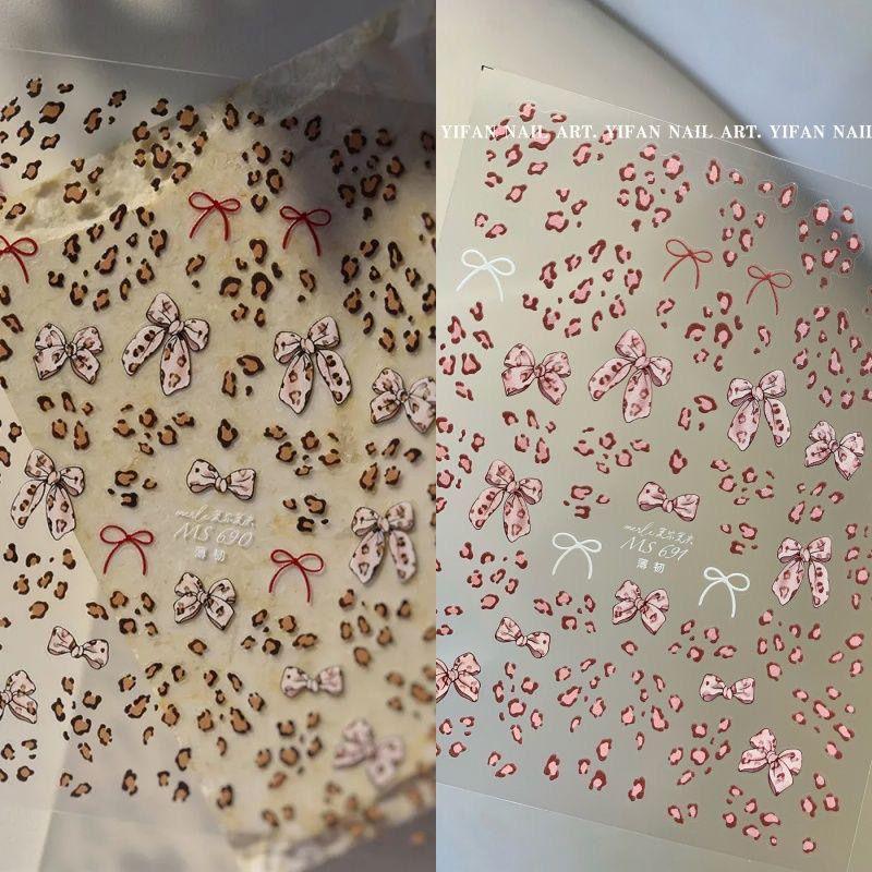 Xiaohongshu Spicy Girl Leopard Print Bow Nail Stickers - Sweet & Cool Style