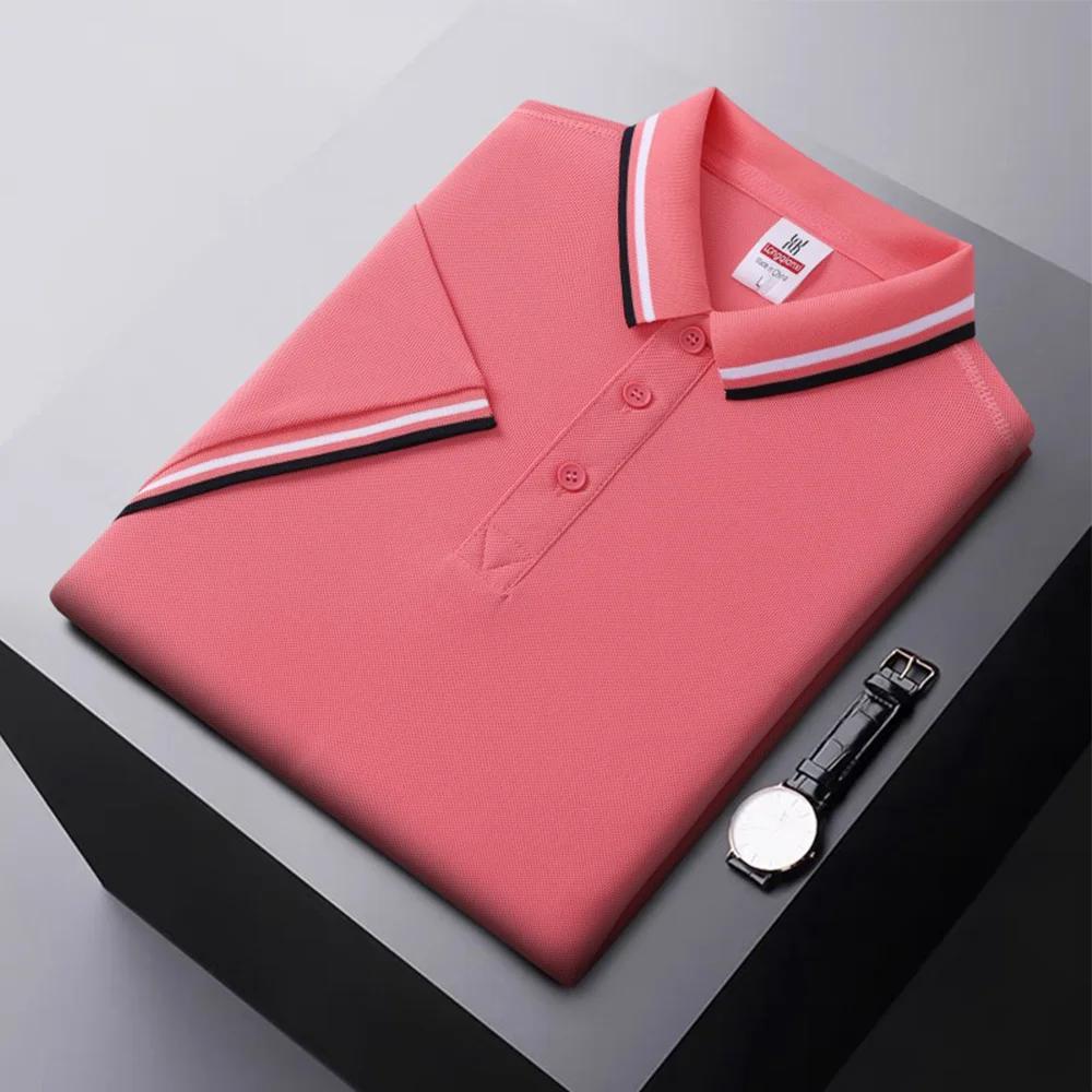 Summer Ice Silk Polo Shirt High-End T-Shirt Solid Color New Half Sleeve Non-Marking Casual Lapels Business Thin Menswear