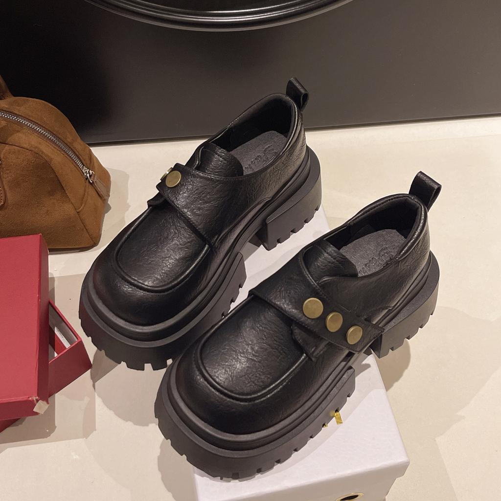 Versatile Small Leather Shoes Spring New One-pedal Women's Shoes Retro Single Shoes Platform Women