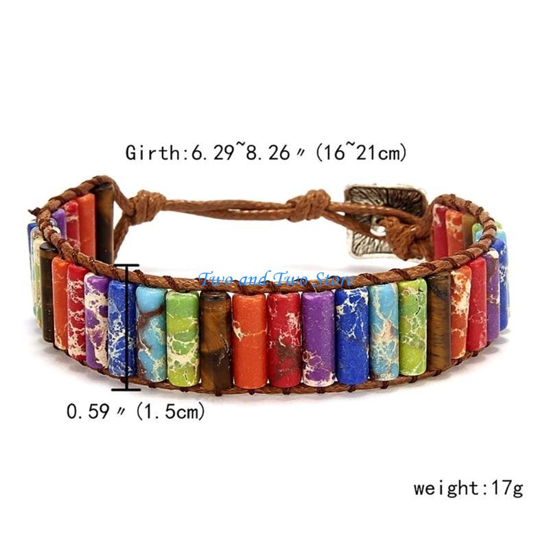 HX6F Multicolor Bracelet Jewelry Handmade Multi Natural Stone Tube Beads Leather Wrap Bracelet Couples Bracelets for Adult