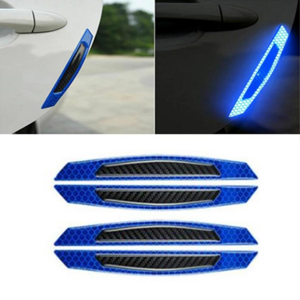 4pcs Car Door Reflective Warn Strips Bumper Reflector Stickers Decals Blue Safety Opening Safety Opening Exterior Accessories