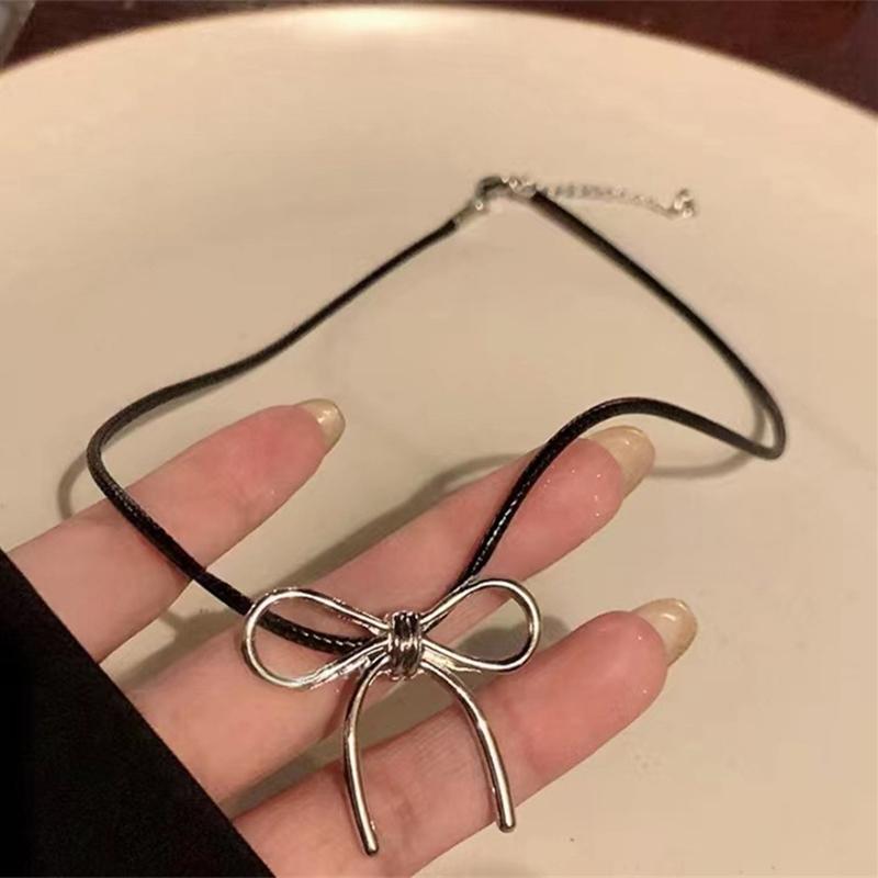 Sweet Cute Bowknot Pendant Rope Chain Necklace For Women Girl Choker Necklace Cool Y2K Aesthetic Jewelry Gift