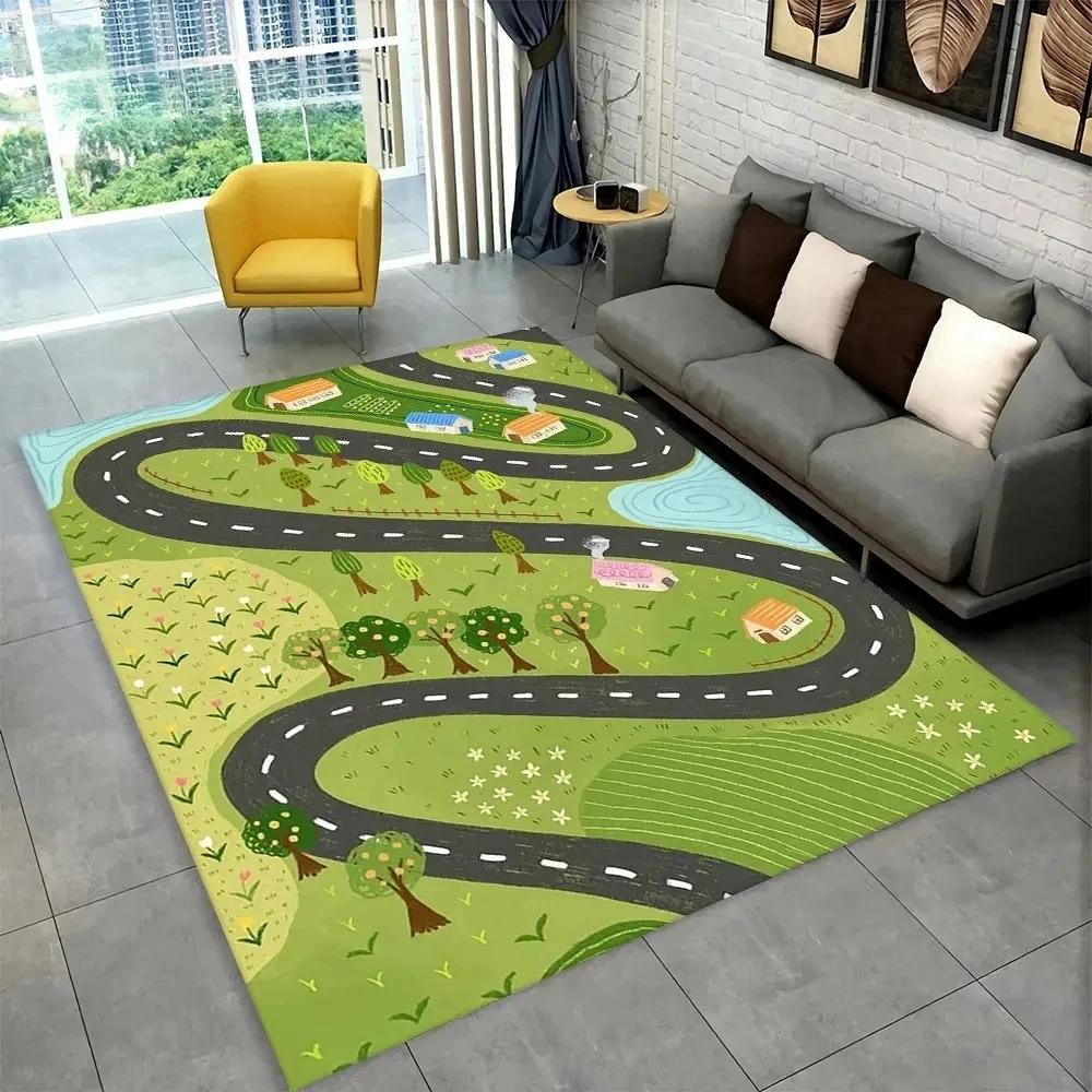 Tapete Infantil Rodovia Trânsito da Cidade Tapete Grande para Área de Brincadeiras Sala de Estar Quarto Decoração Tapete Infantil Antiderrapante para Chão