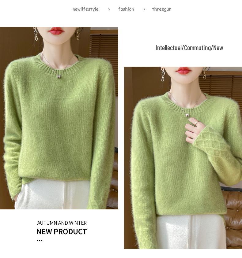 Women's Loose Knit Wool Sweater - Round Neck, Thickened Soft Osmanthus Stitch, Autumn/Winter Pullover.