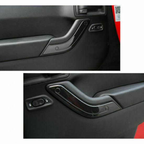 Carbon Fiber Interior Door Handle Trim Cover Strips For Jeep Wrangler JK 2011-17