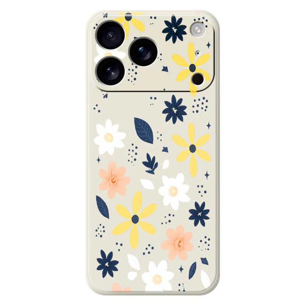 

For iPhone 17 Pro Case Colorful Floral Blue Leaves Pattern Printing Straight Edge TPU Phone Back Cover Beige