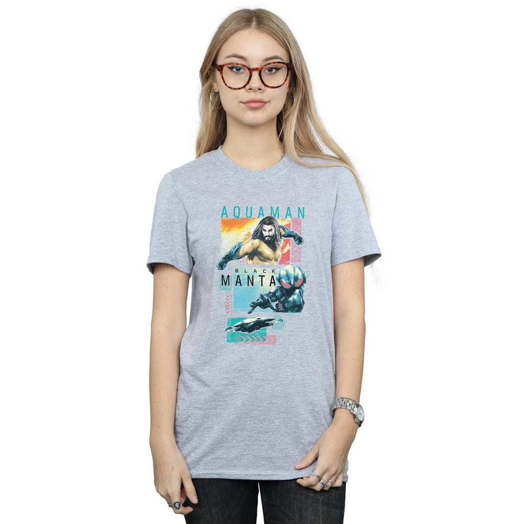 DC Comics Womens/Ladies Aquaman Character Tiles Cotton Boyfriend T-Shirt