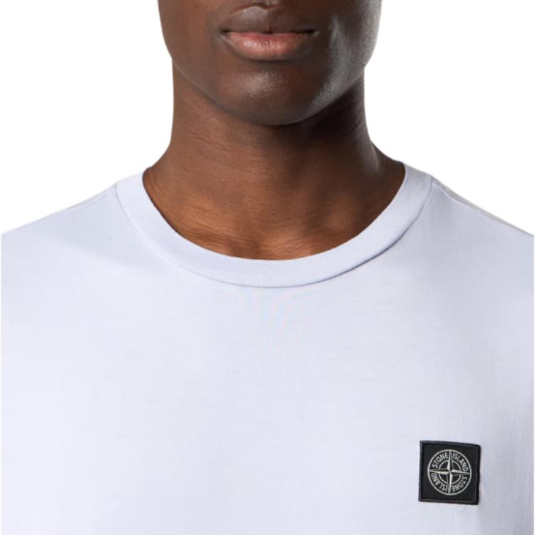 STONE ISLAND Ss25 Gładki Ścieg Naszywka z Logo Wygodny Dopasowany Okrągły Dekolt Prać Bawełna Jednolity Kolor Krótki Rękaw T-shirt Męski T-shirt K1S1521000-39S0013-V0088