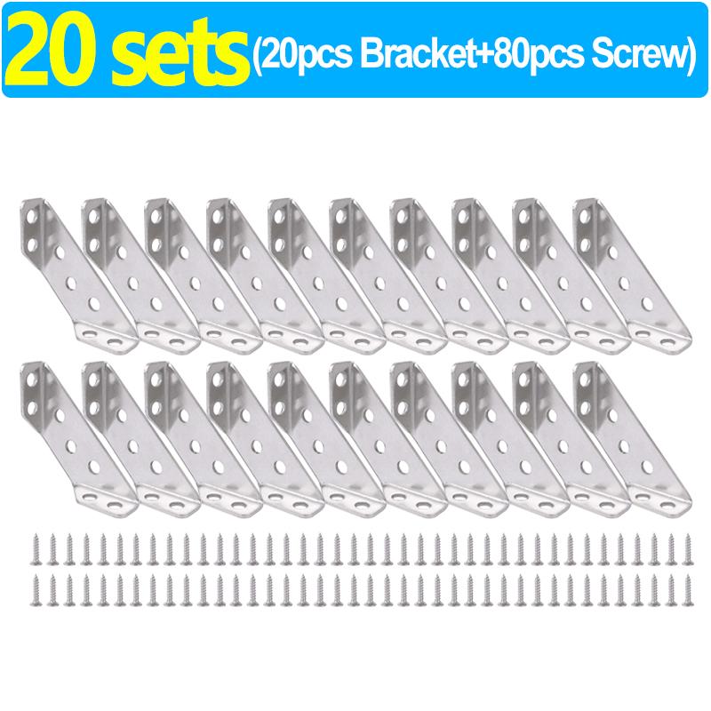 Universal Furniture Corner Connector Stainless Steel Corner Brace with Screws Cabinet Support Fixing Frame Angle Shelf Brackets