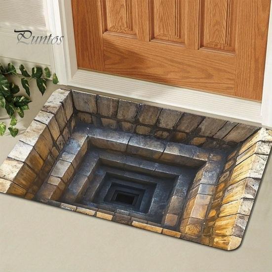 Living Room Floor Mat 3D Optical Illusion Non-Slip Vision Rug Realistic Carpet Polyester for Bedroom Bathroom Hallway Easy Care Decorative