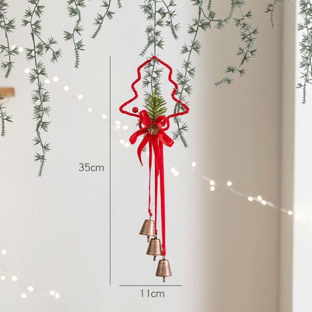 Iron Retro Christmas Bell Red Star Bow Car Decoration Xmas Tree Hanging Bells  Home Decoration