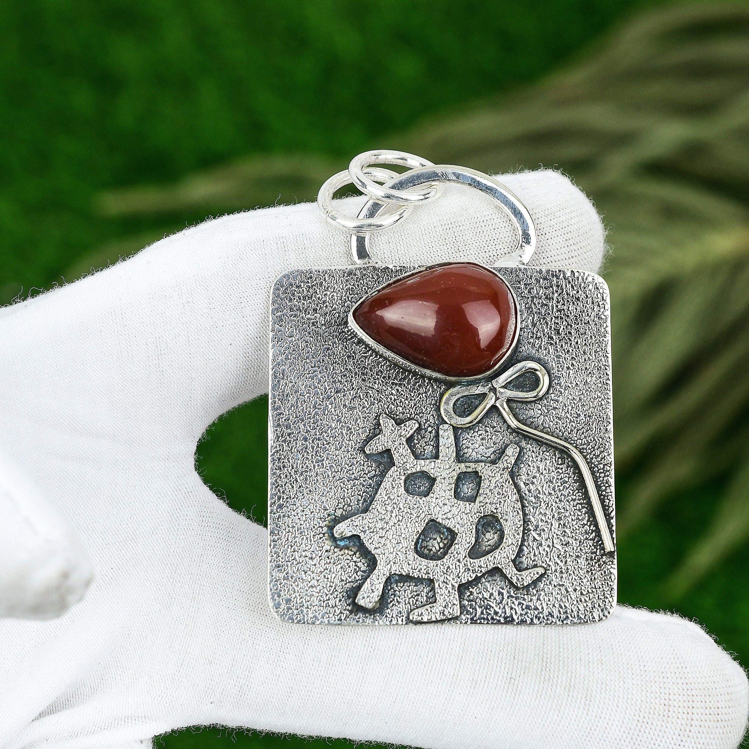 Friendship Day Sale 925 Sterling Silver Natural Red Onyx Wedding Pendant Jewelry