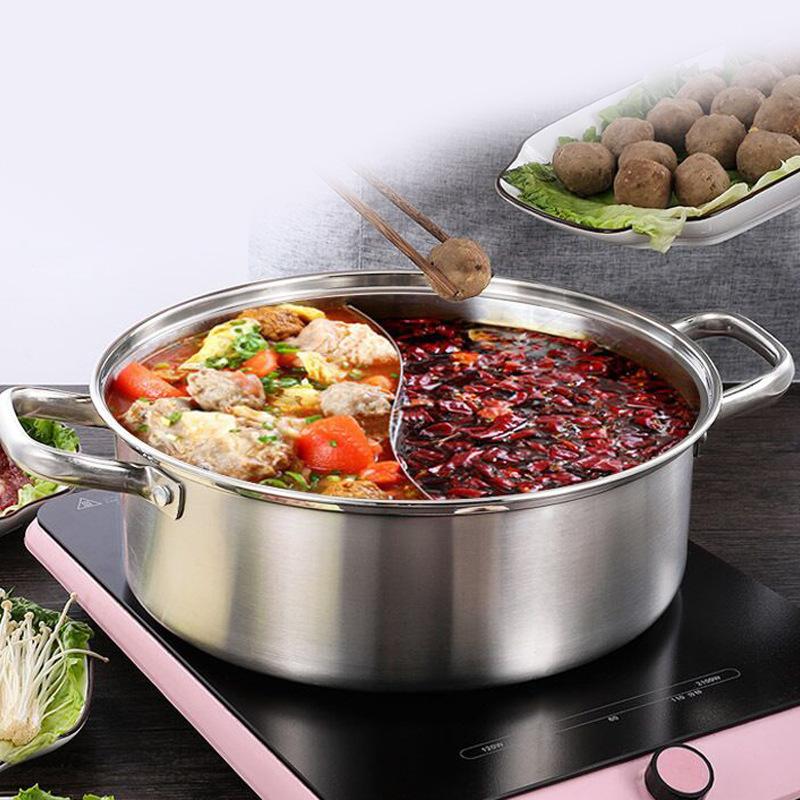 Chinesischer Hot Pot 304 Edelstahl Induktionskochfeld Gasherd Kompatibel Küchengeschirr Suppentopf Zweigeteilt