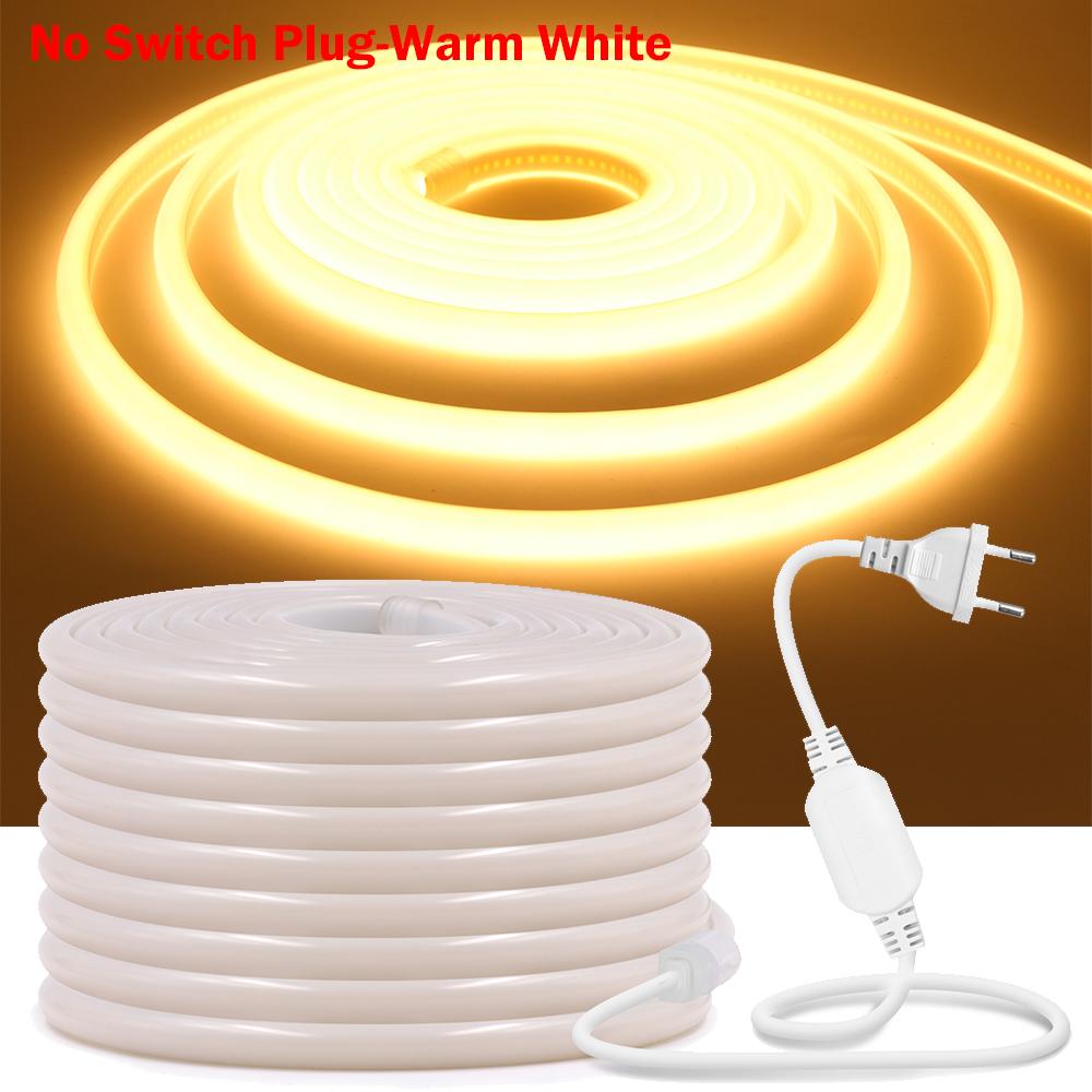 

Светодиодная неоновая лента COB 220 В, равномерное свечение 270°, водонепроницаемая, 288 светодиодов/м, гибкая лента с выключателем, вилка ЕС для освещения дома и сада 0.5m