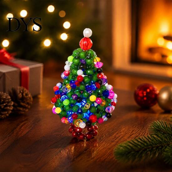 Handcrafted Gift Ideas Handmade Beaded Christmas Tree Ornament, Sparkly Crystal Bead Mini DIY Craft Kits Tabletop Decor, Hand-Woven Xmas Desktop
