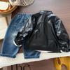 Boys Faux Leather Jacket Spring Autumn Thin Coat Kids Cool Outfit Set Baby Fashion Outerwear