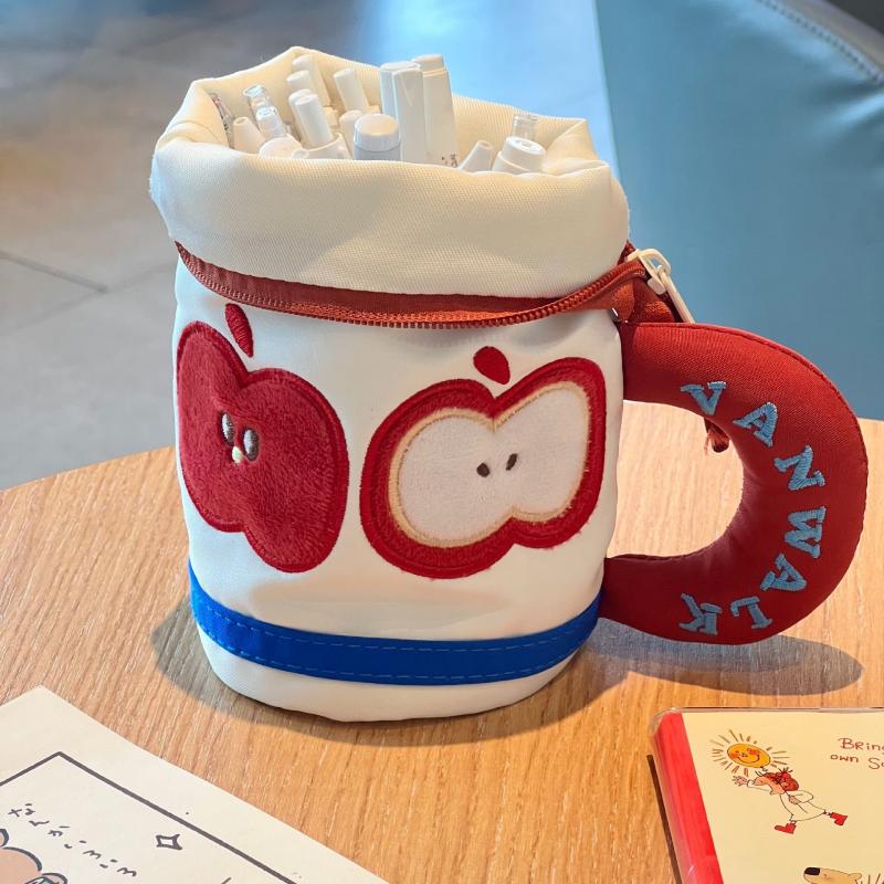 Cute Vertical Bucket Tea Cup Pencil Case Student Large Capacity Stationery Storage Bag Handheld Portable Pen Pouch Storage Box