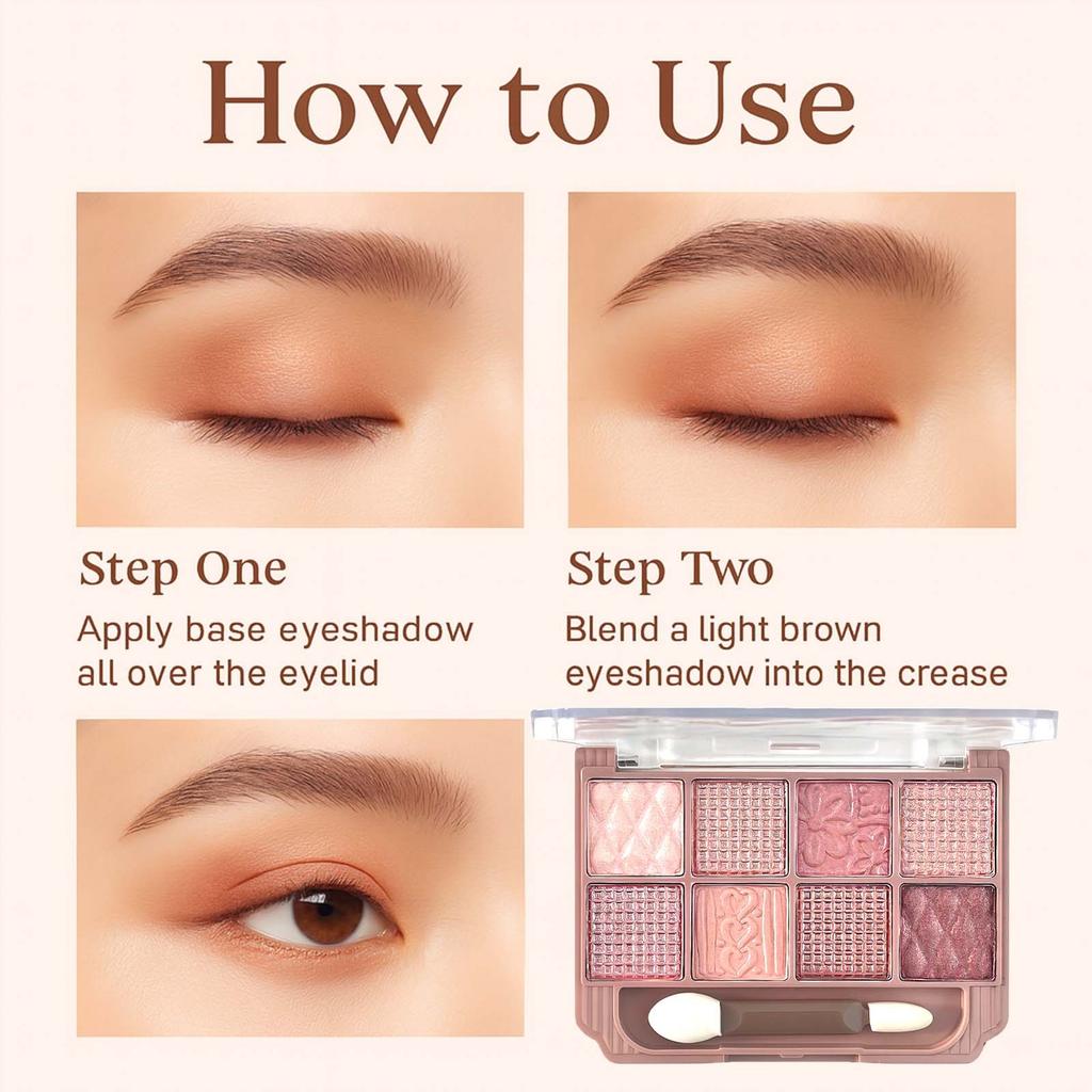 8pcs Eyeshadow Palette Set Available In Matte and Shimmer Finishes Featuring A Pearl Texture, Long Lasting and Highly Saturated Light Pink Tones