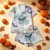 Women's Halloween Printed Pajama Two-Piece Set - Comfortable Sleepwear for Home & Sleep