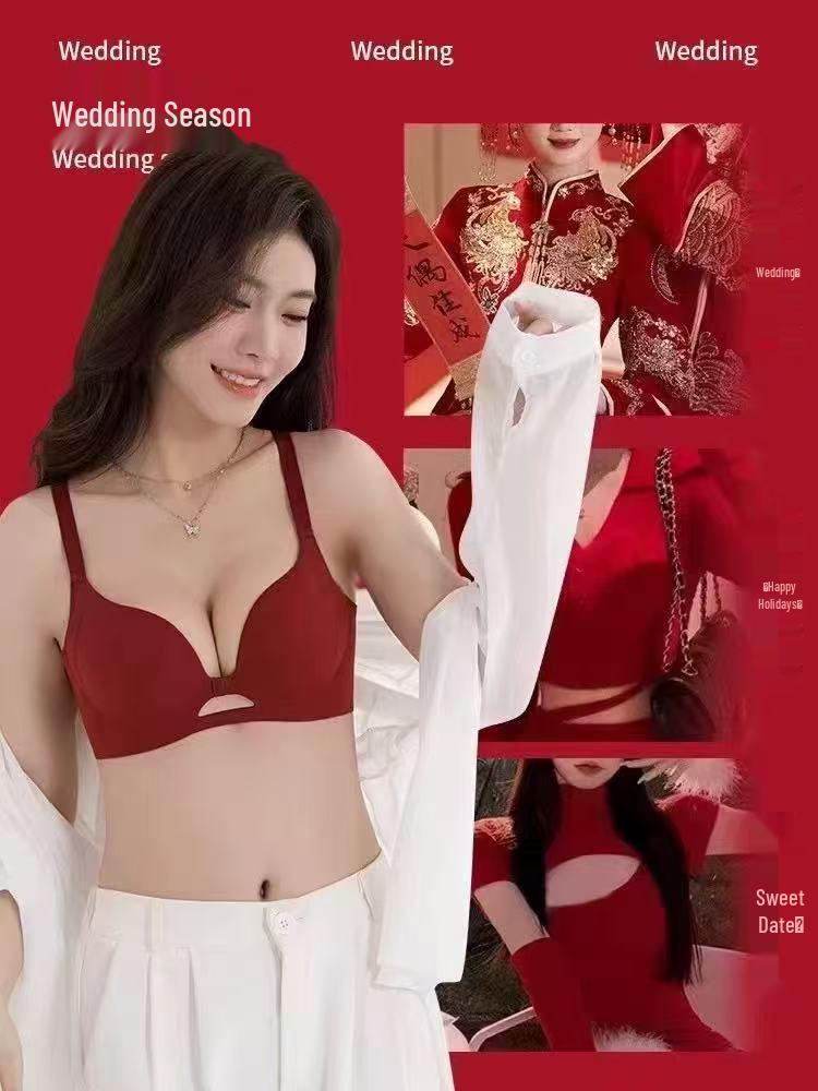 Original Red Seamless Uplift Anti-Sag Bra with Side Support, No Underwire