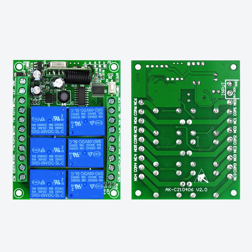 315Mhz 433Mhz RF Remote Control Wireless Switch DC 12V-36V 6CH 6 Way Relay Receiver and 6CH Transmitter for Door Lock