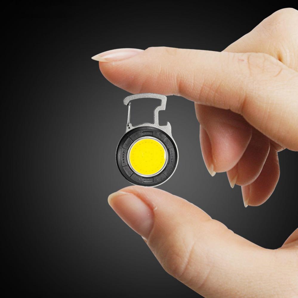 Mini Keychain Flashlight Rechargeable Work Light Portable Travel Torch Pocket Flash Light with Folding Bracket Bottle Opener