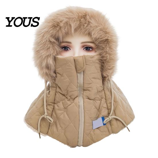 Cold Weather Gear for Women Winter Balaclava Hat, Quilted Face Mask Hood Zipper Closure, Fuzzy Trim, Breathable Cover Cap Fleece Lined, Warm